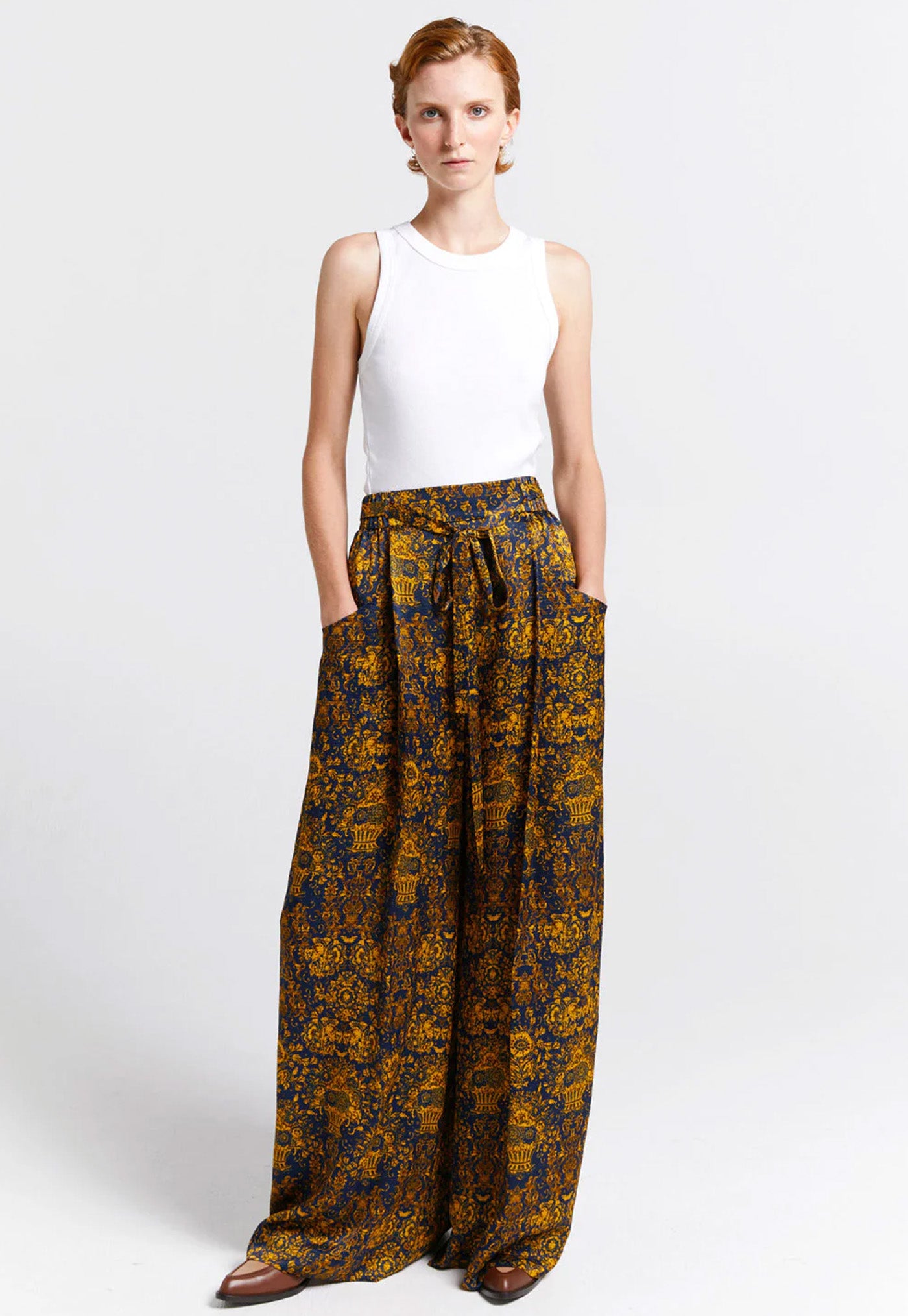 Curio Palazzo Pants - Navy/Antique Gold