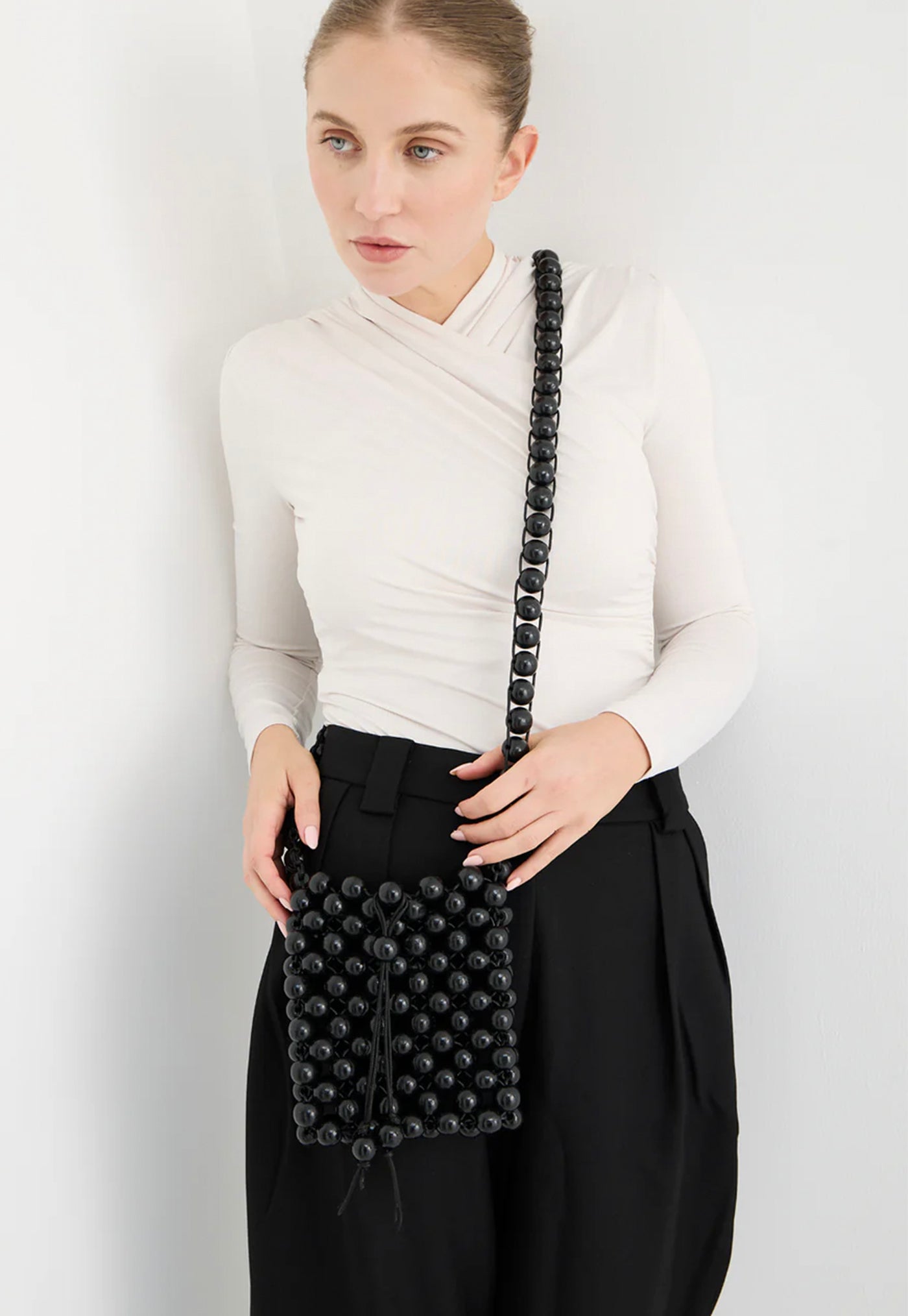 Beaded Crossbody Bag - Black