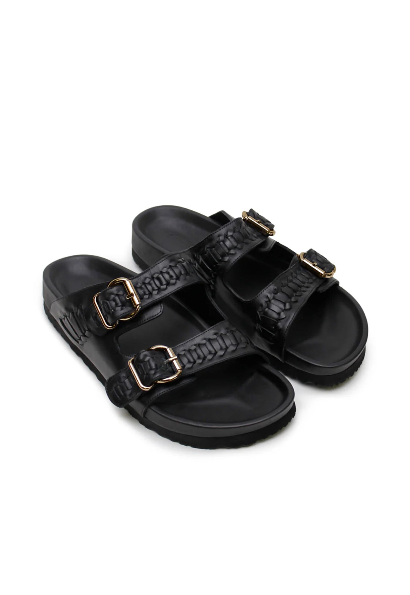 Buckle Sandal - Black Woven/Gold