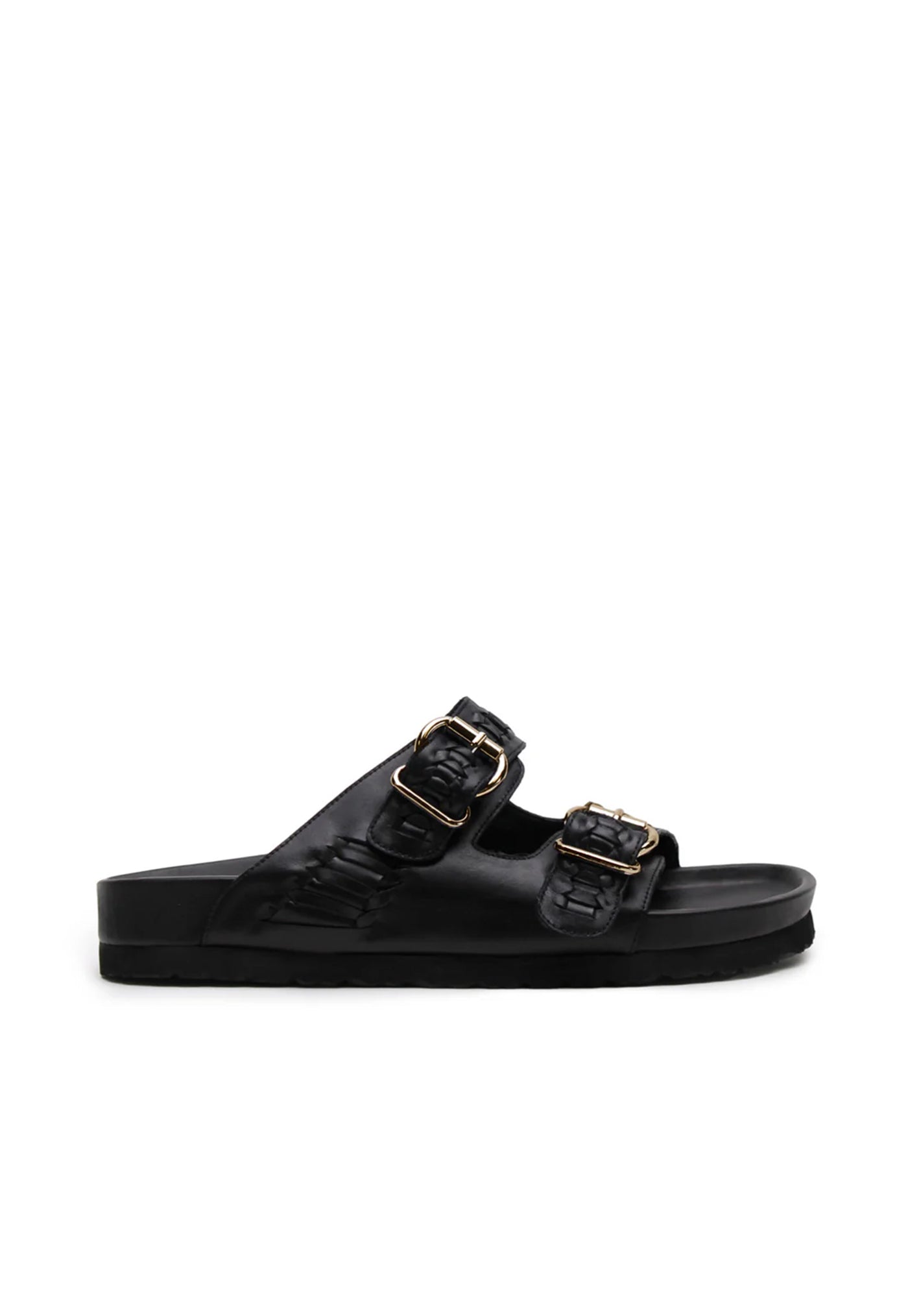 Buckle Sandal - Black Woven/Gold