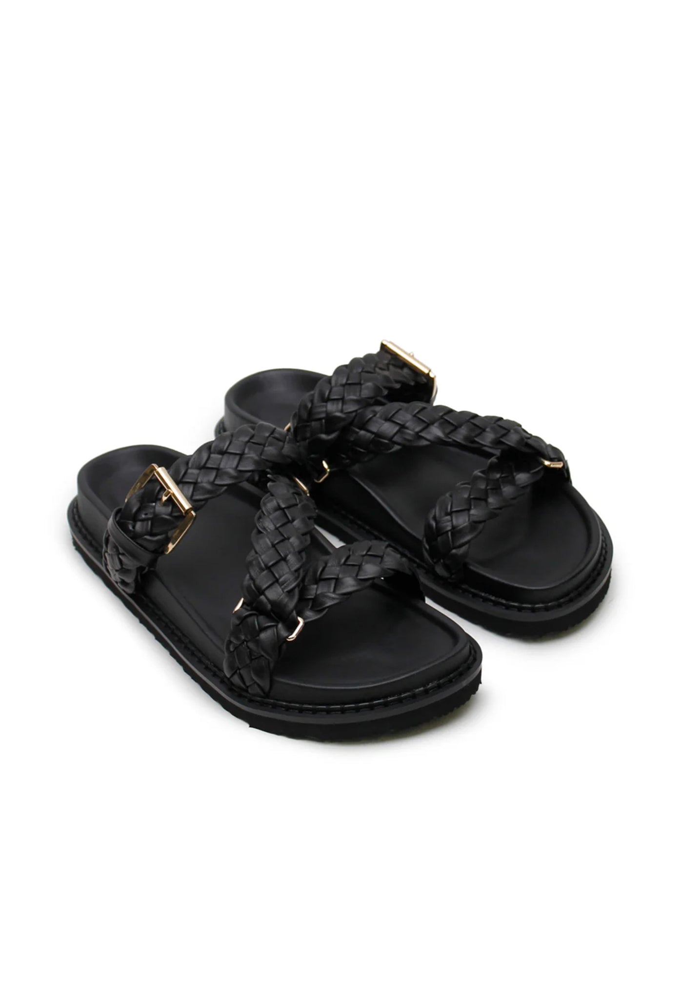 Aki Braided Slide - Black/Gold