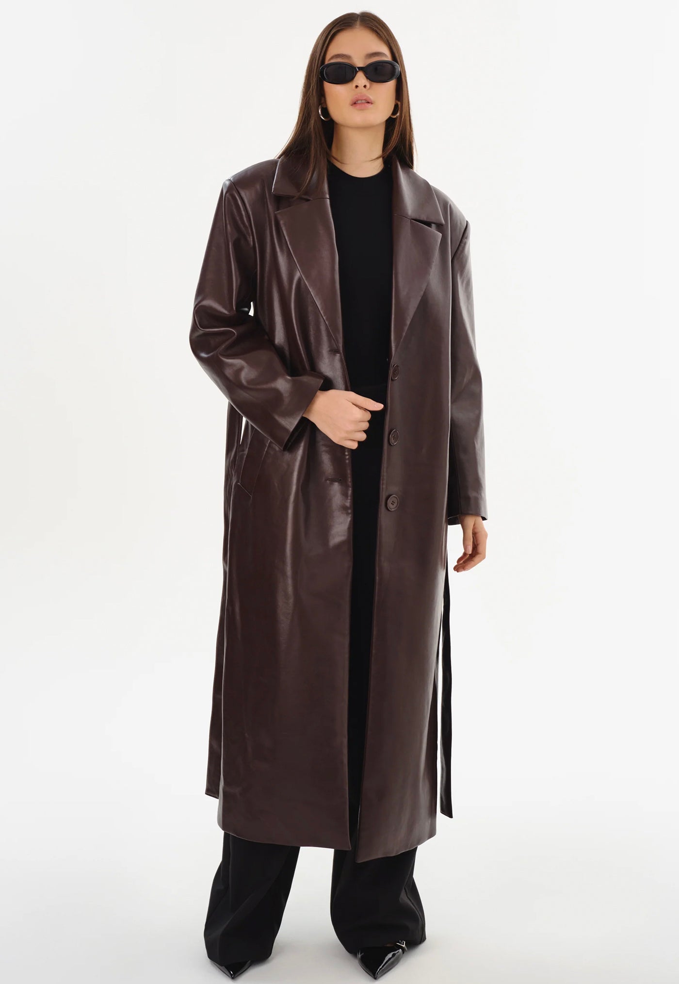 Sarita Recycled Leather Maxi Coat - Mahogany