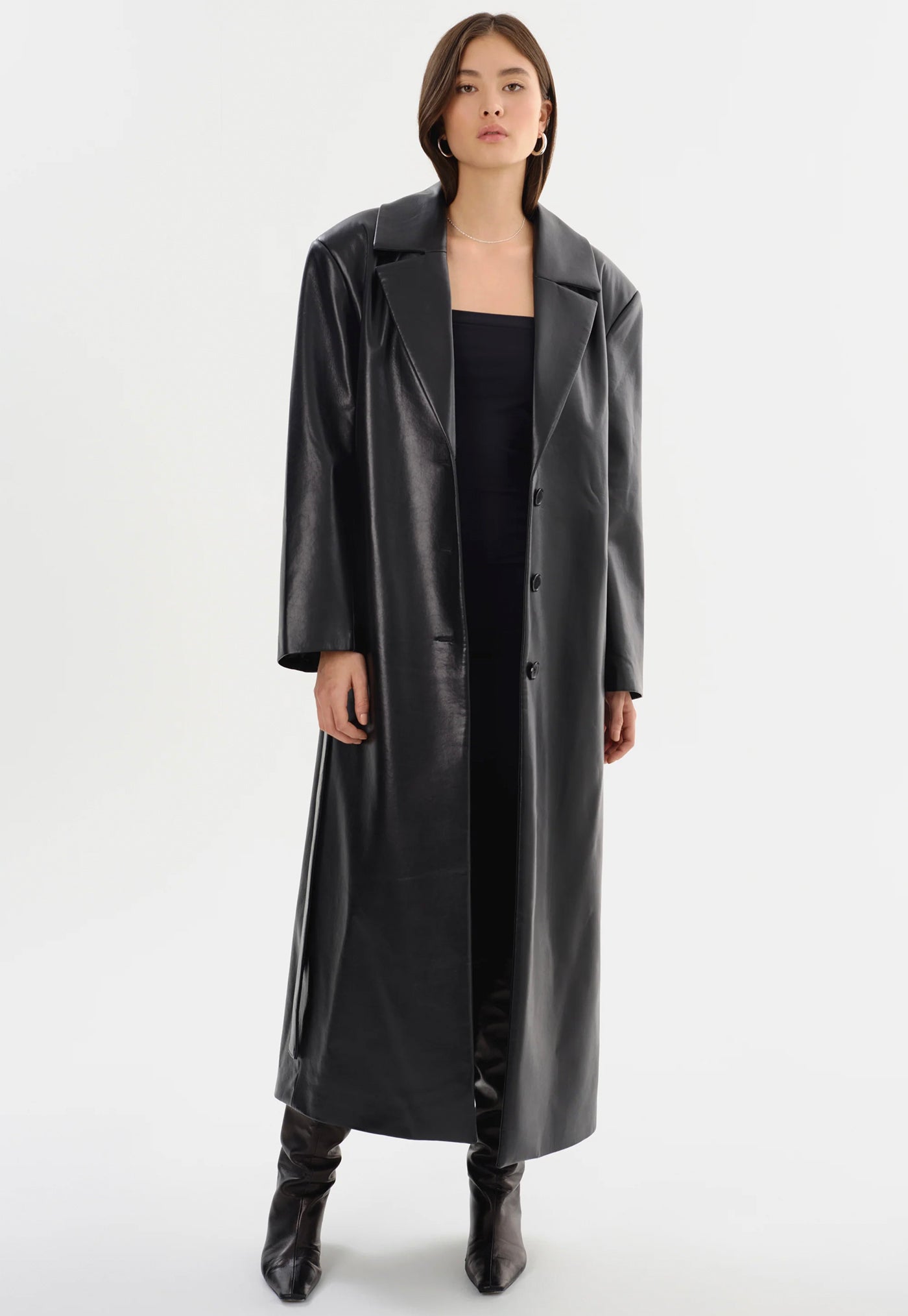 Sarita Recycled Leather Maxi Coat - Black