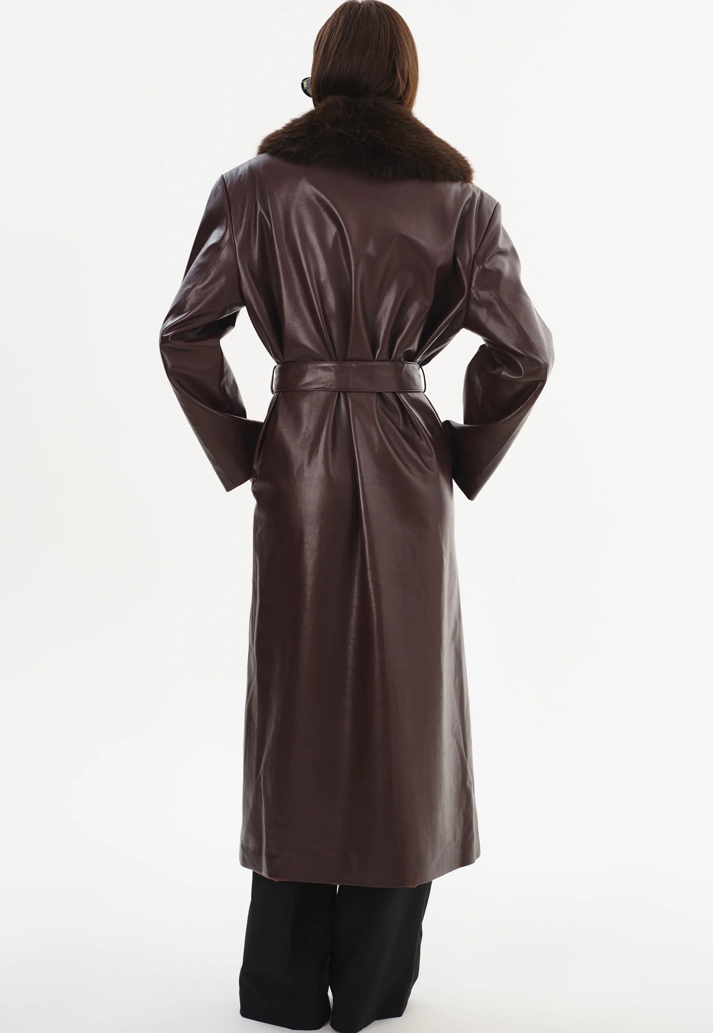 Sarita Recycled Leather Maxi Coat - Mahogany