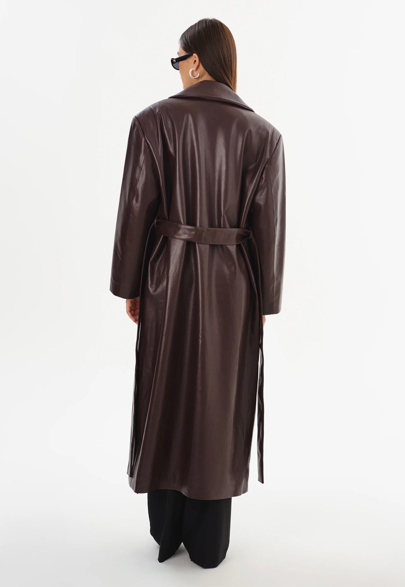 Sarita Recycled Leather Maxi Coat - Mahogany