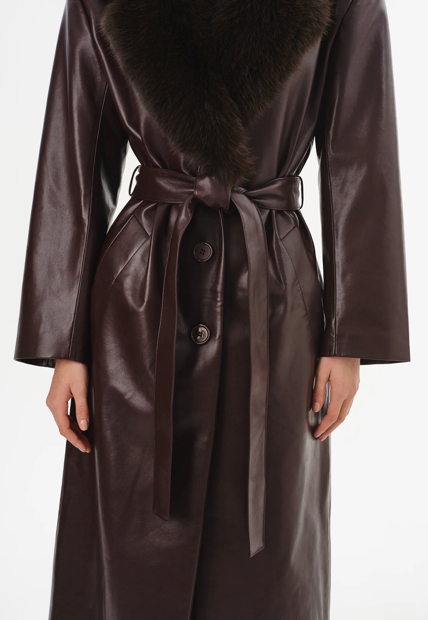 Sarita Recycled Leather Maxi Coat - Mahogany