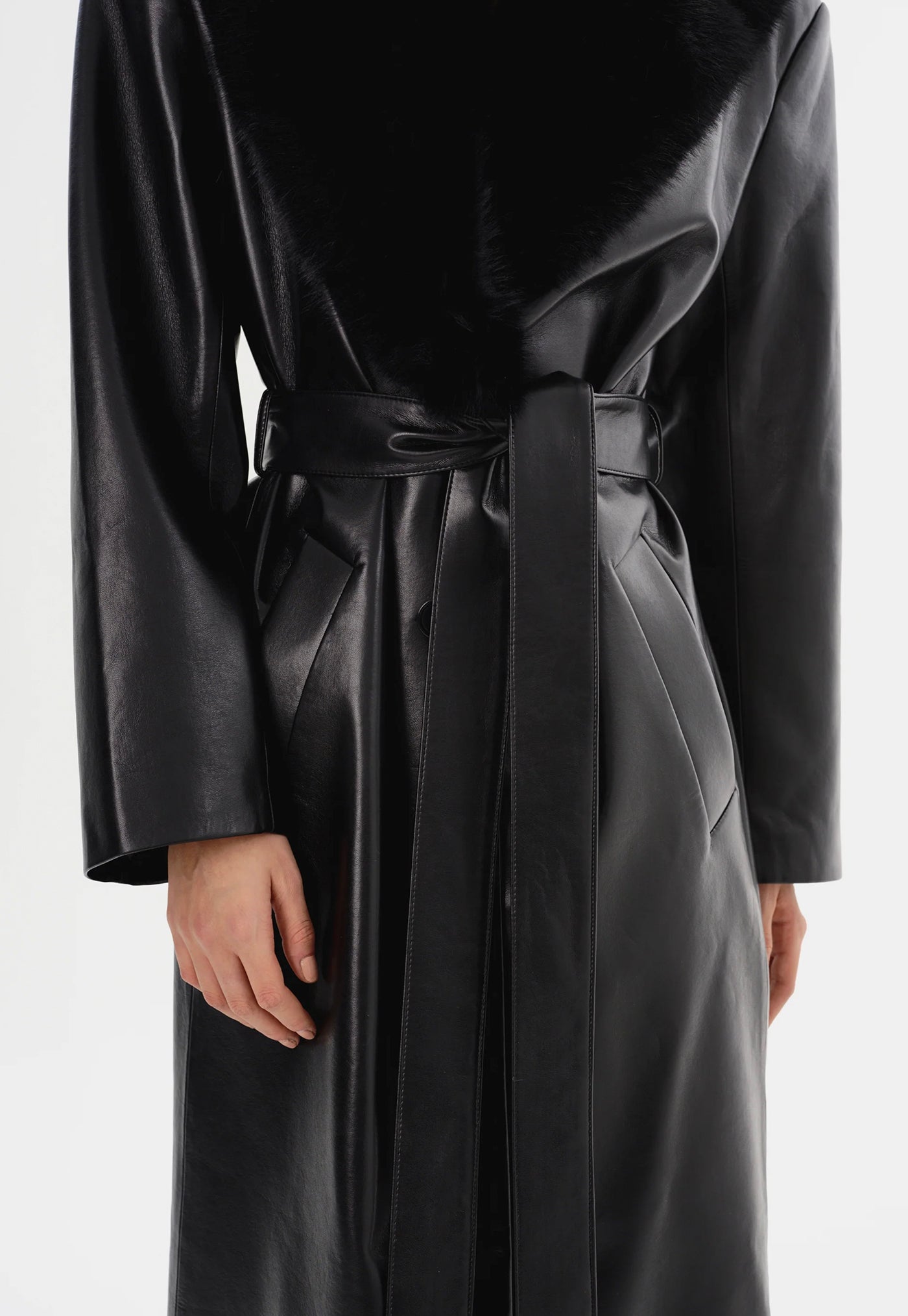 Sarita Recycled Leather Maxi Coat - Black