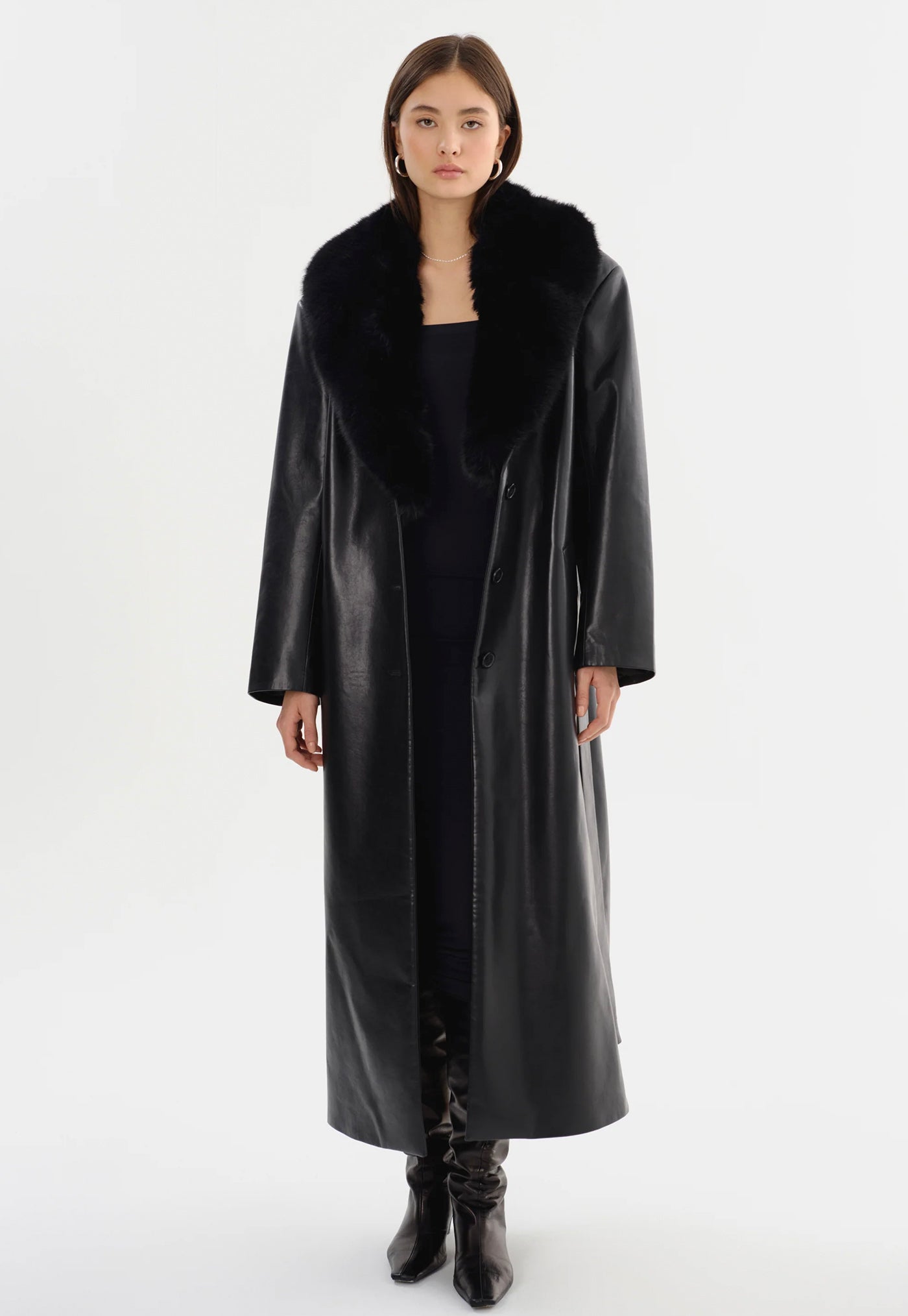 Sarita Recycled Leather Maxi Coat - Black