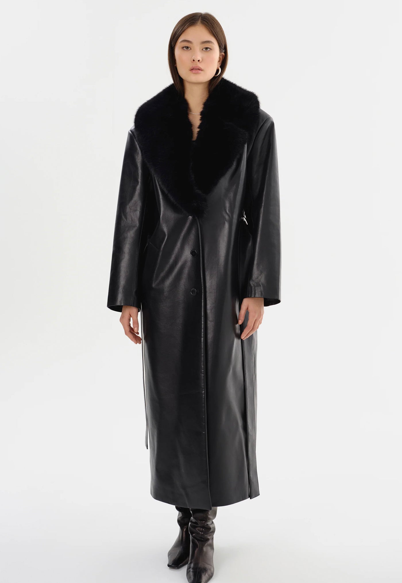 Sarita Recycled Leather Maxi Coat - Black