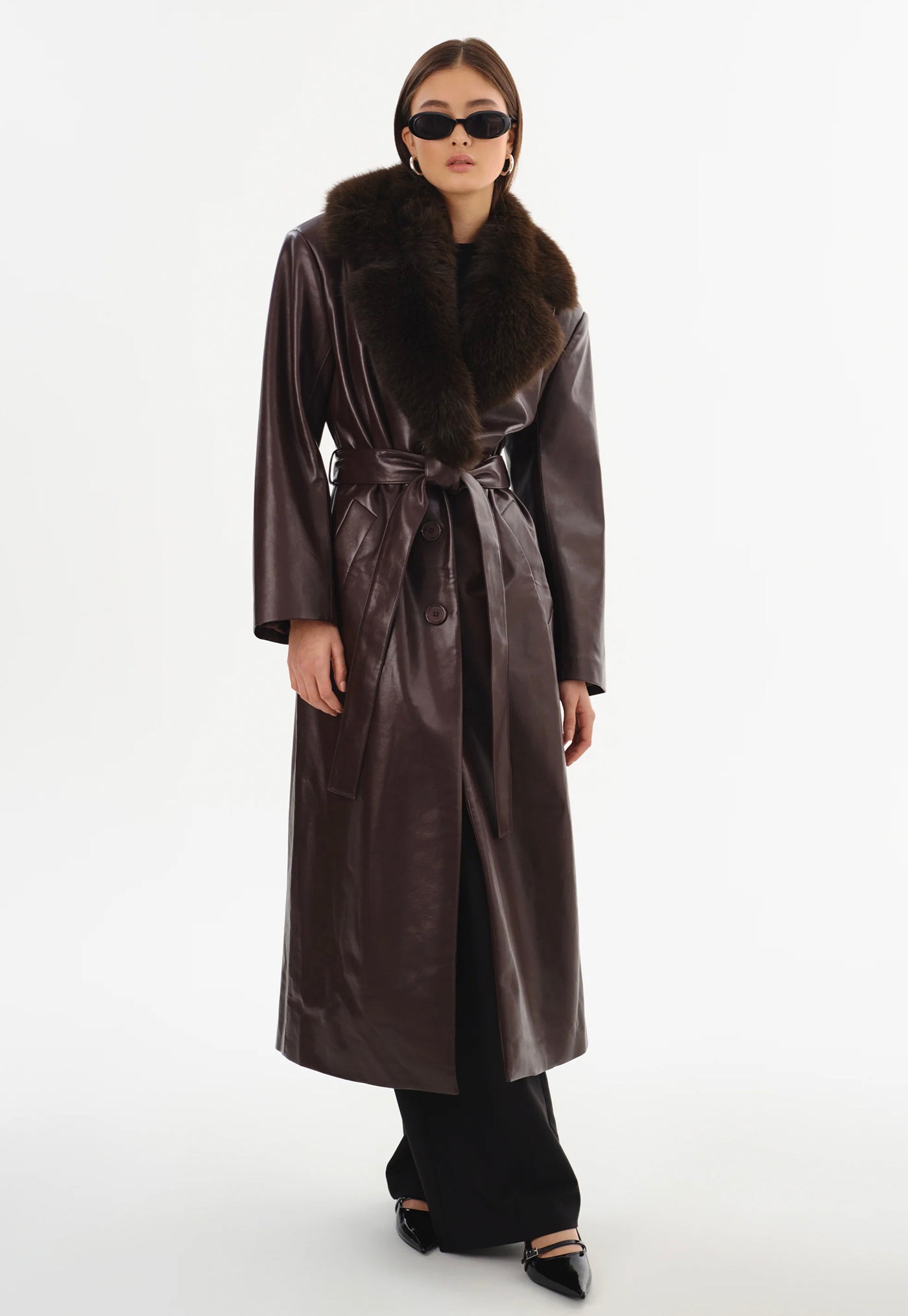 Sarita Recycled Leather Maxi Coat - Mahogany