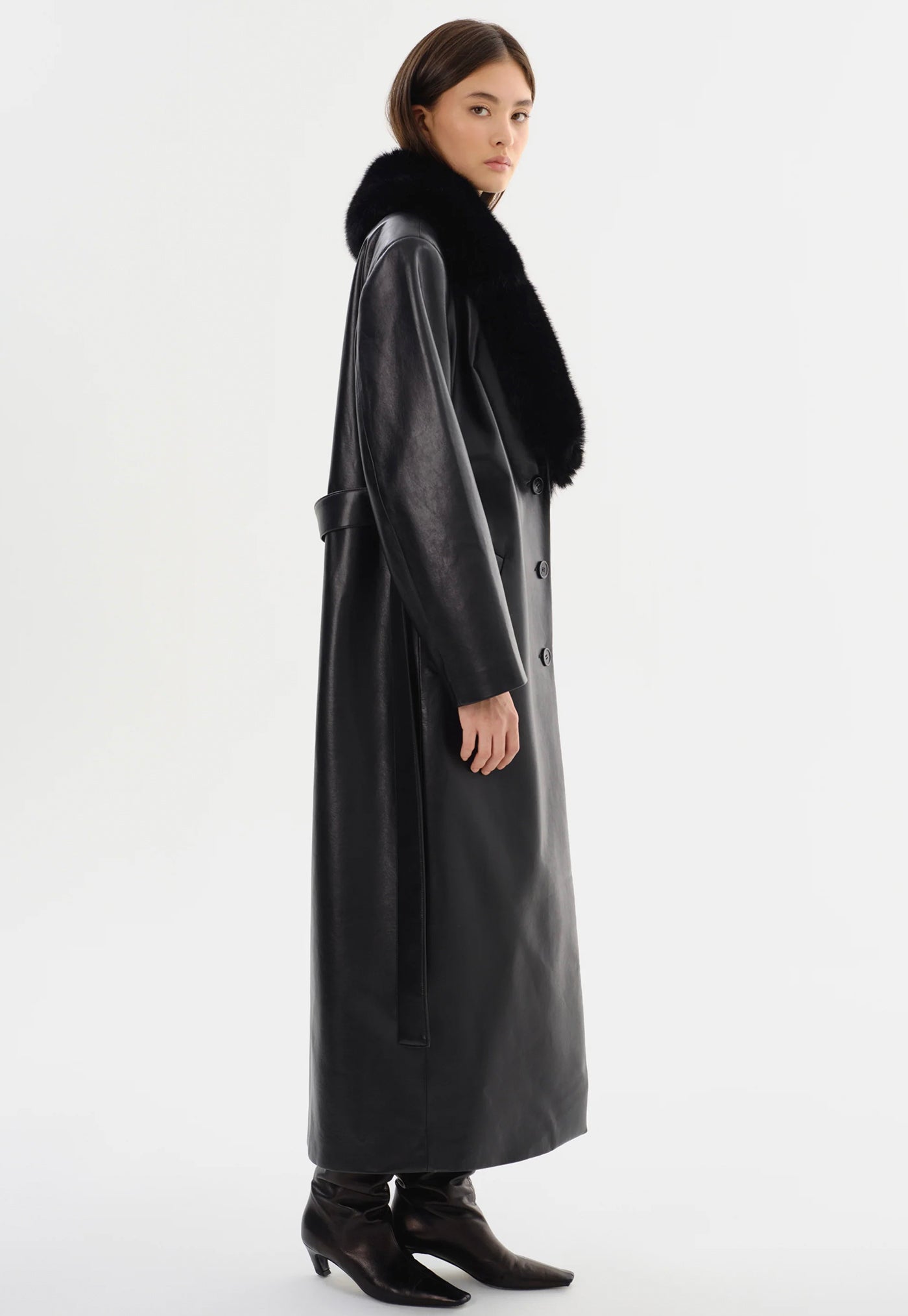 Sarita Recycled Leather Maxi Coat - Black