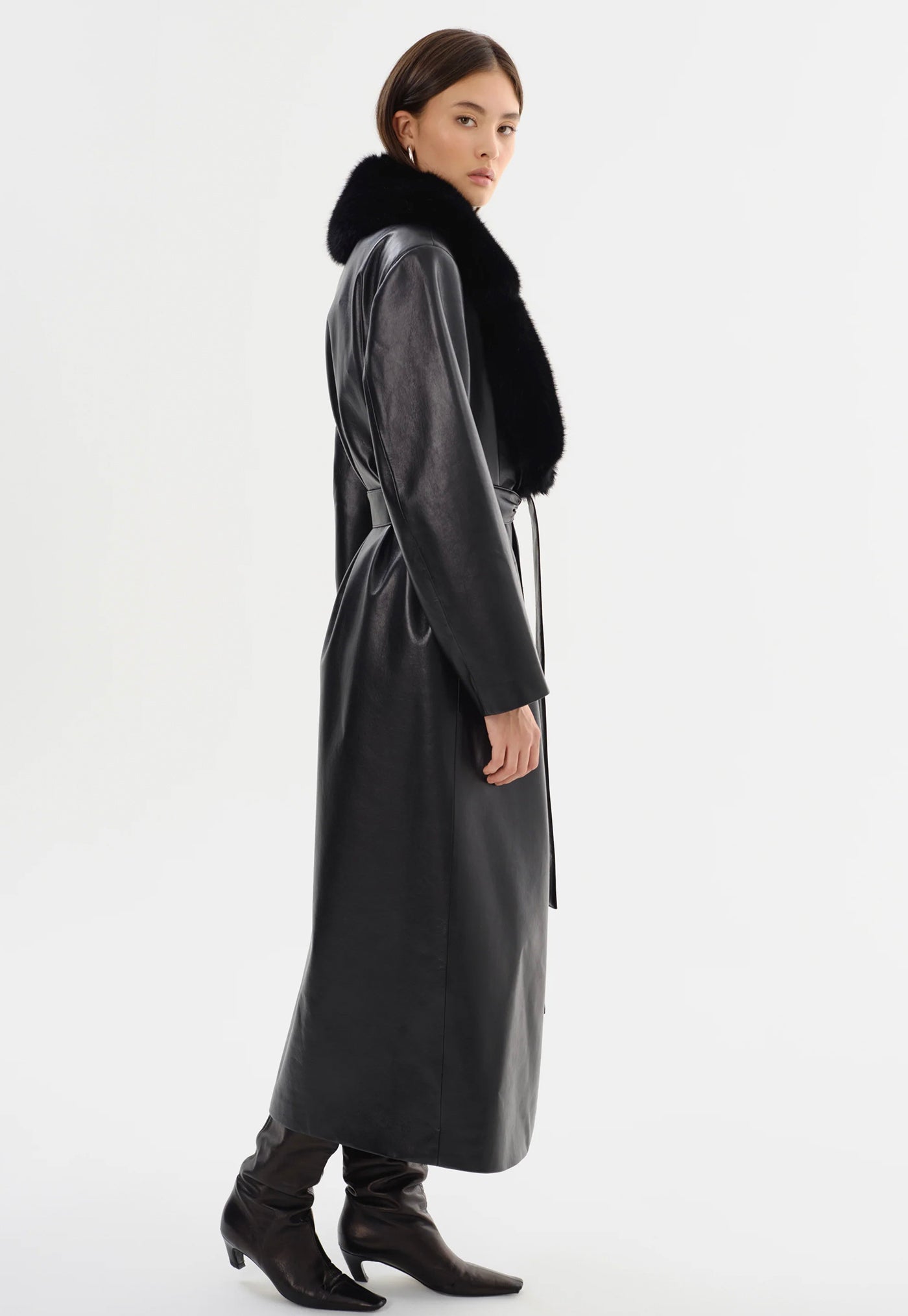 Sarita Recycled Leather Maxi Coat - Black