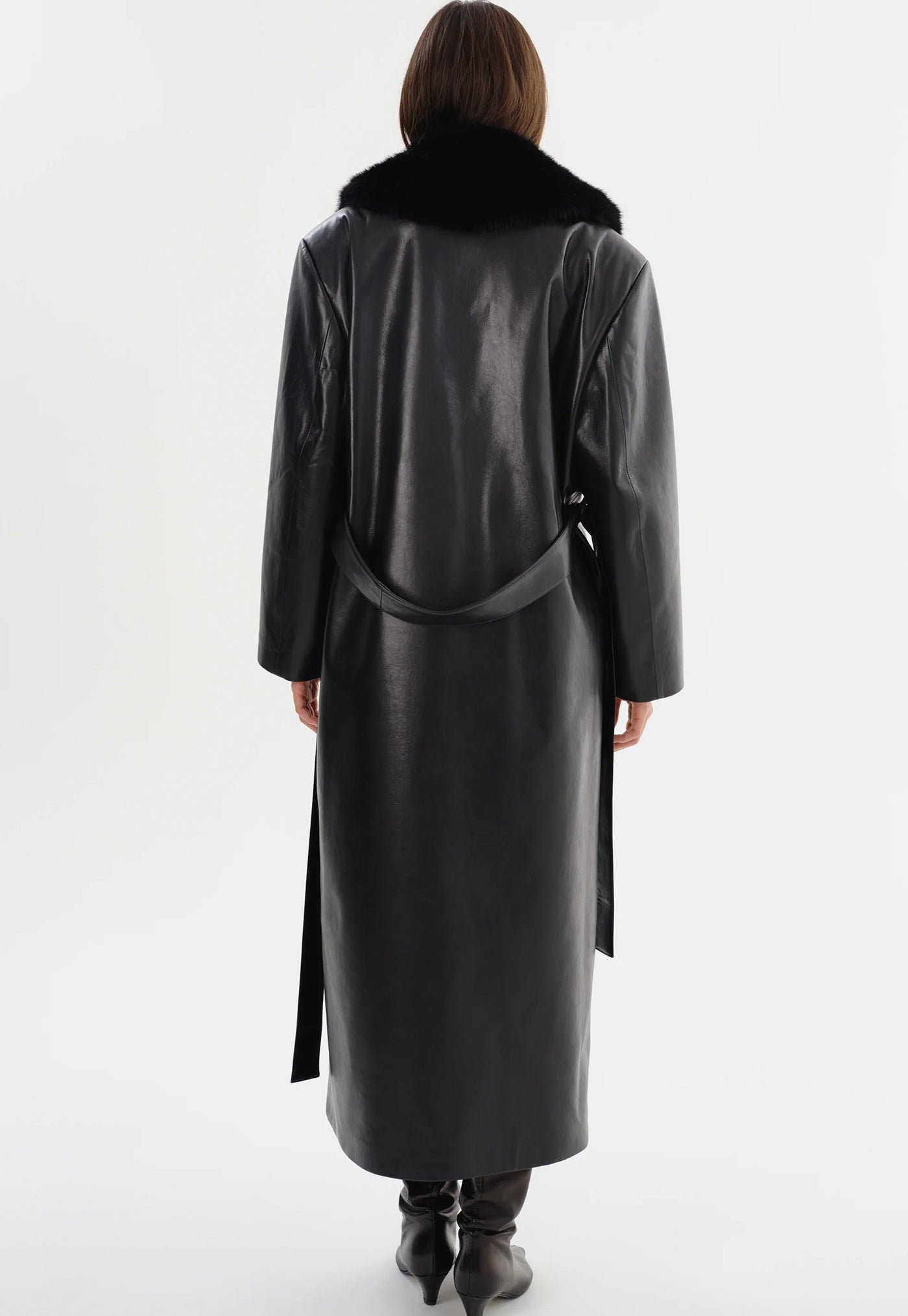 Sarita Recycled Leather Maxi Coat - Black