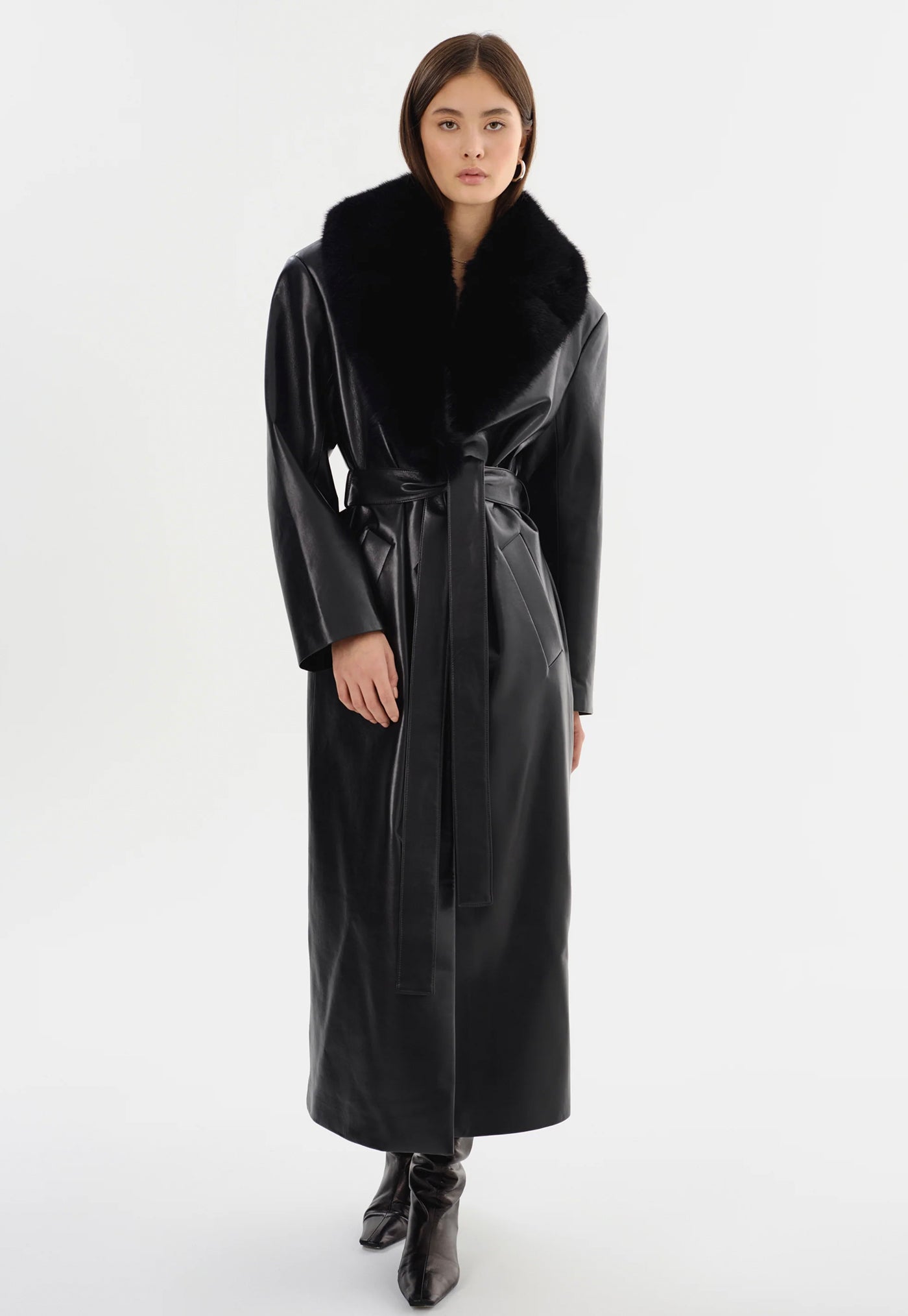 Sarita Recycled Leather Maxi Coat - Black