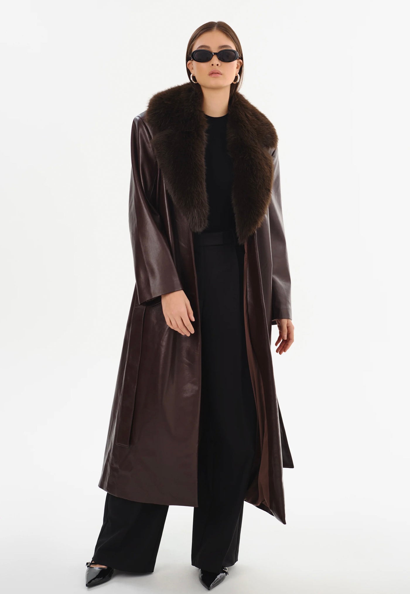 Sarita Recycled Leather Maxi Coat - Mahogany