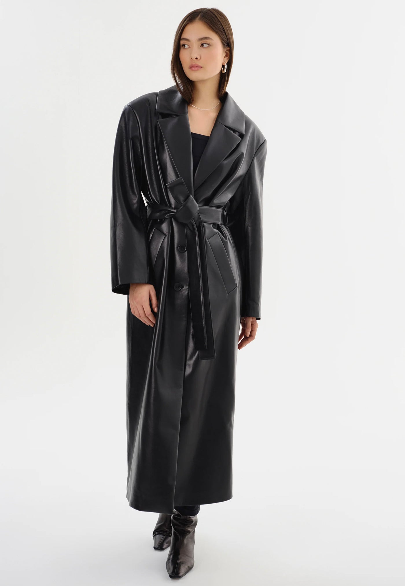 Sarita Recycled Leather Maxi Coat - Black