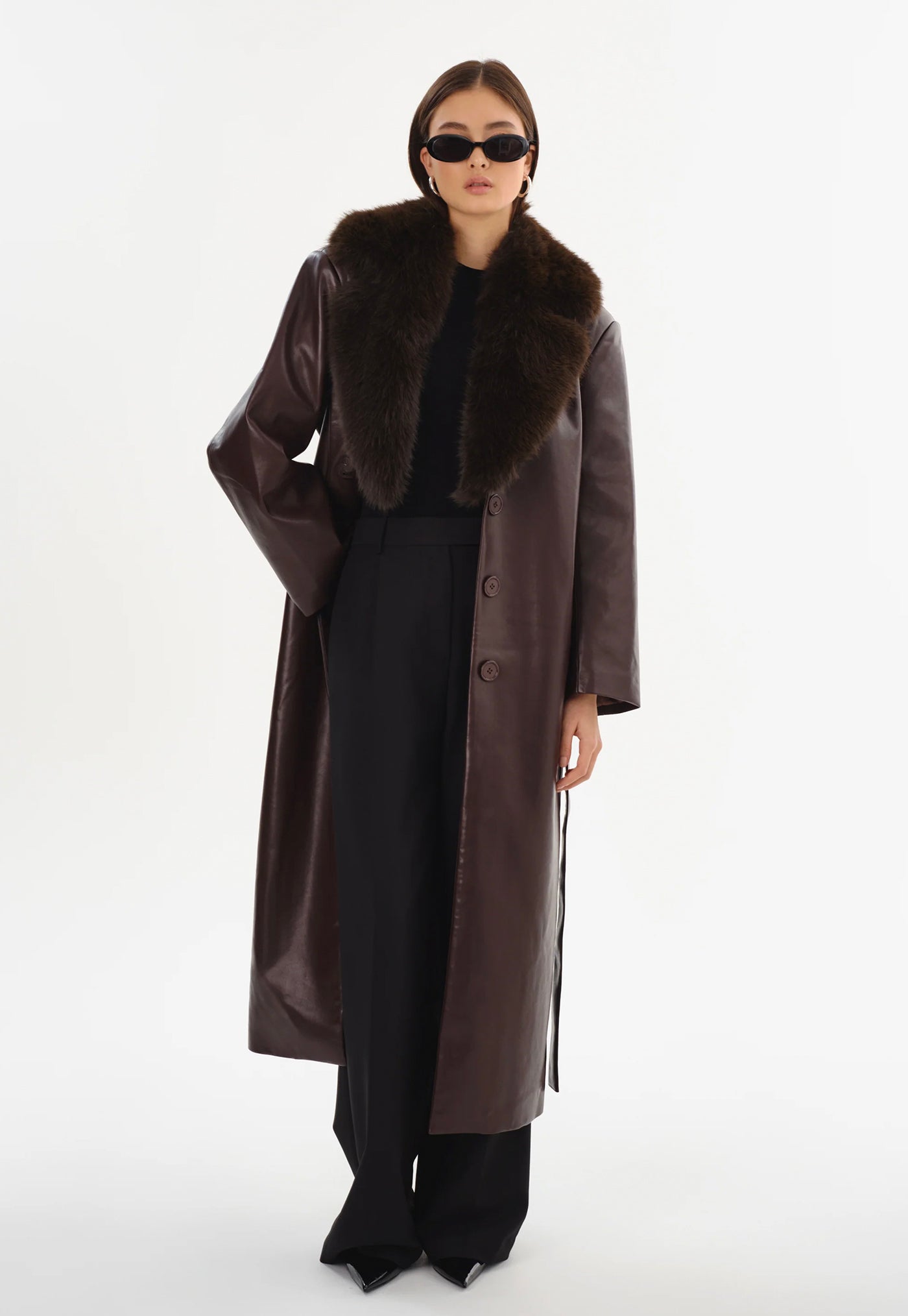 Sarita Recycled Leather Maxi Coat - Mahogany