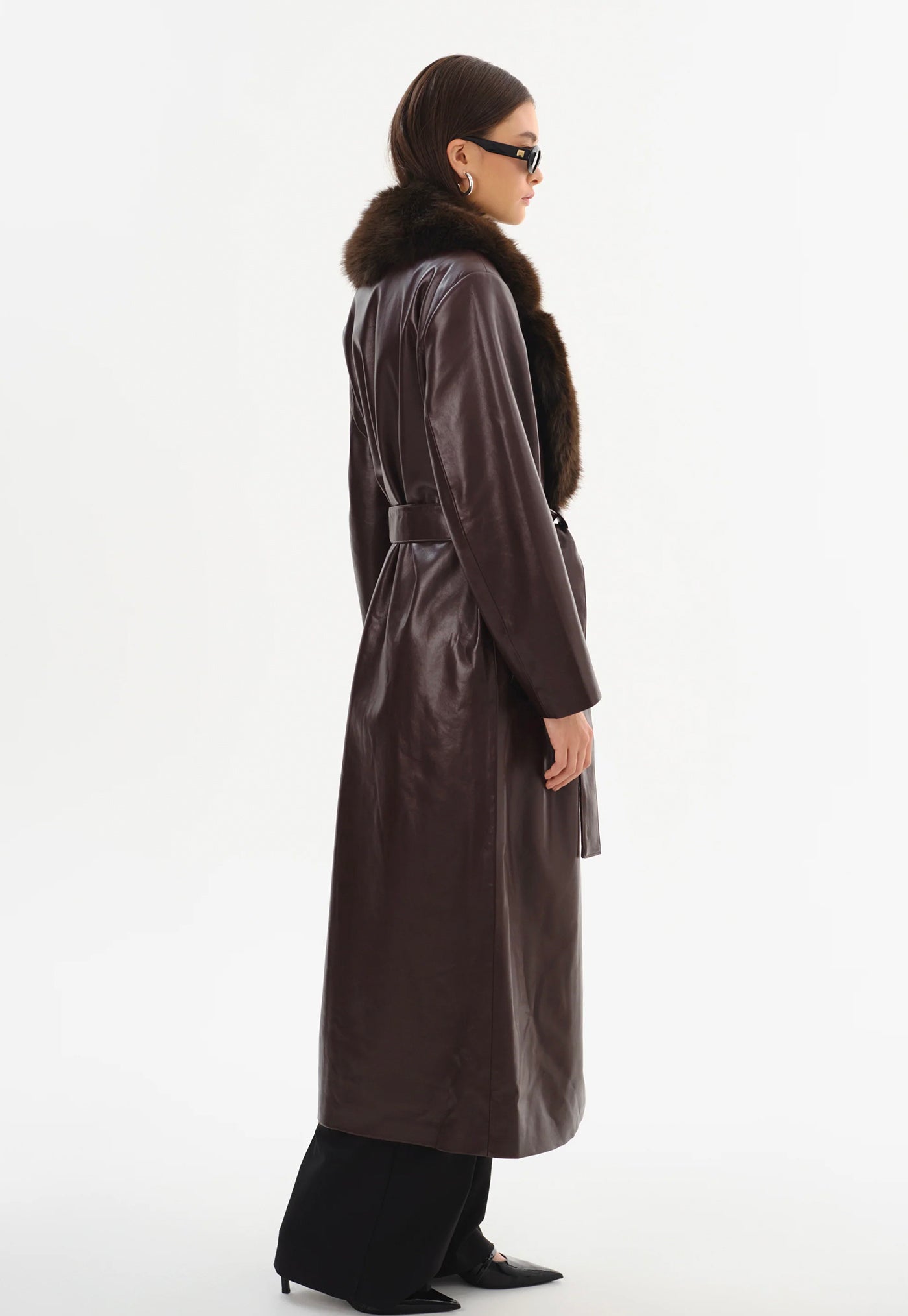 Sarita Recycled Leather Maxi Coat - Mahogany