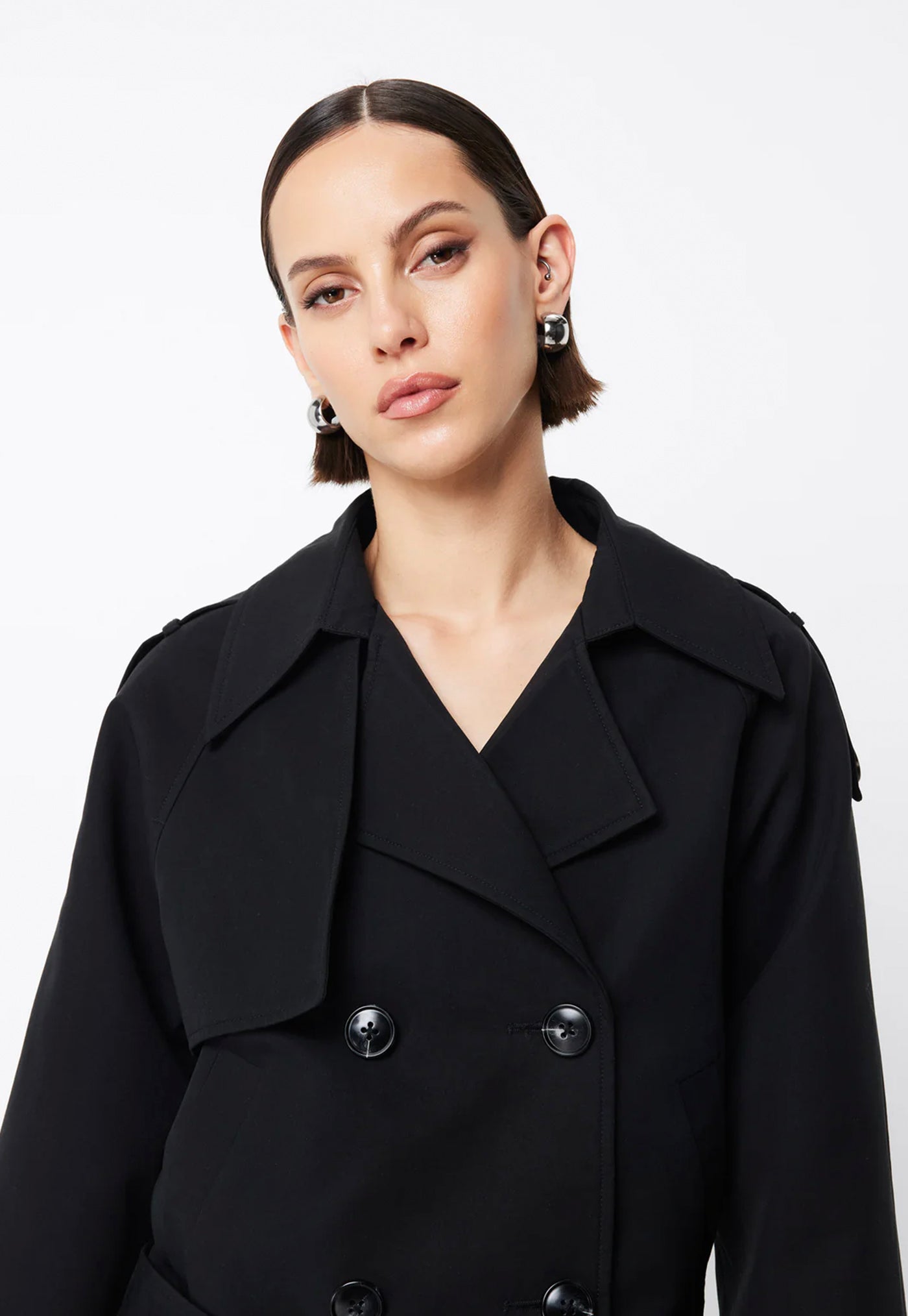 Franklin Cropped Trench - Black