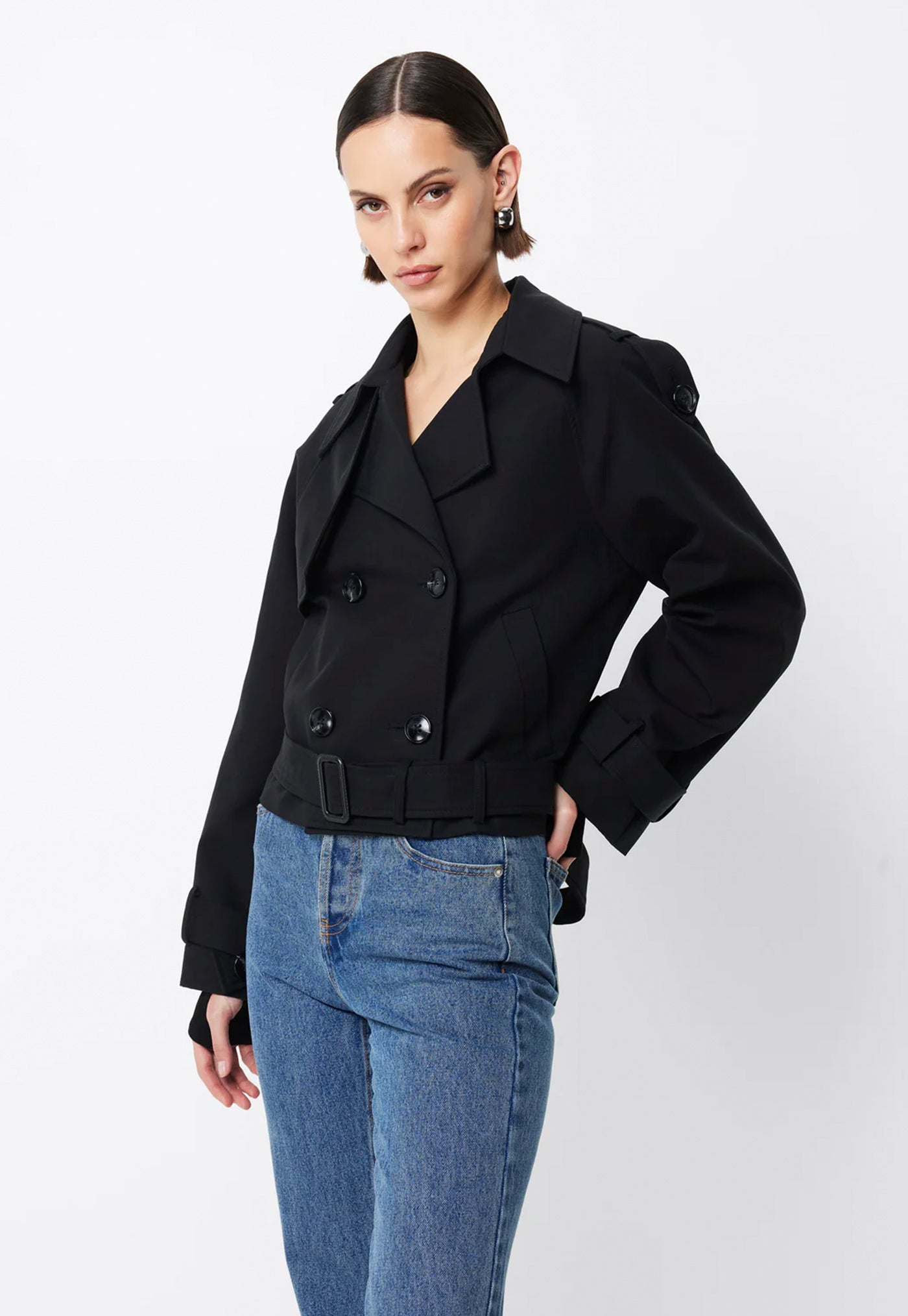 Franklin Cropped Trench - Black