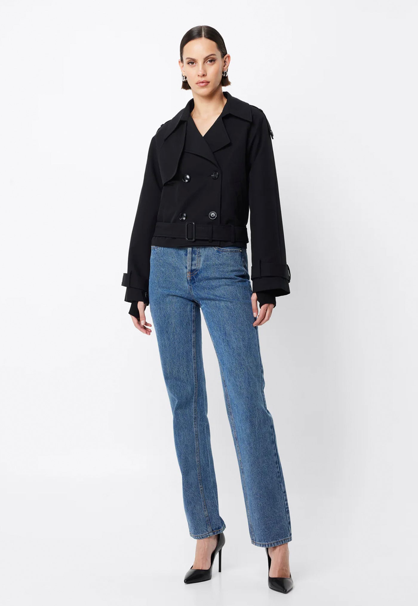 Franklin Cropped Trench - Black