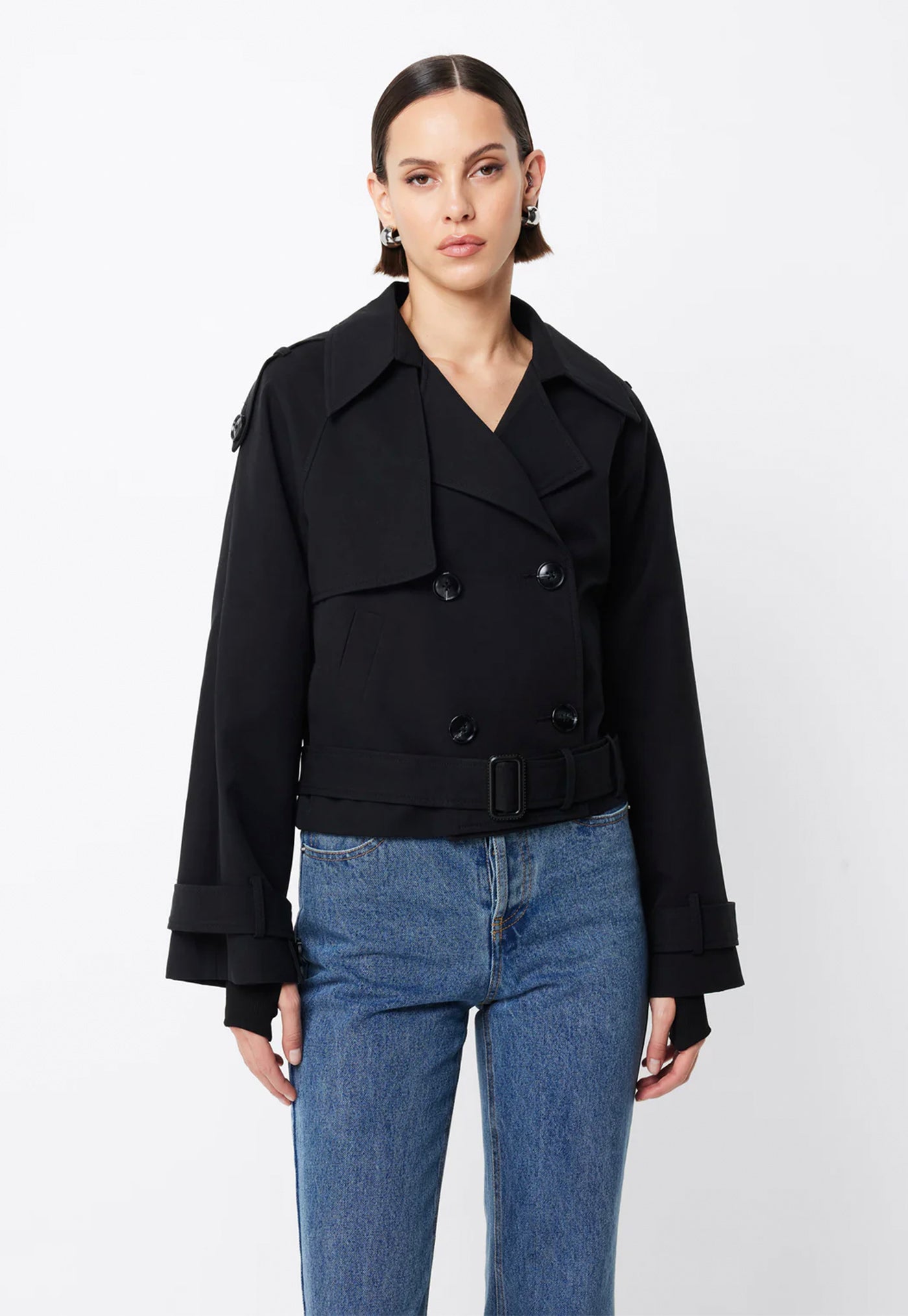 Franklin Cropped Trench - Black