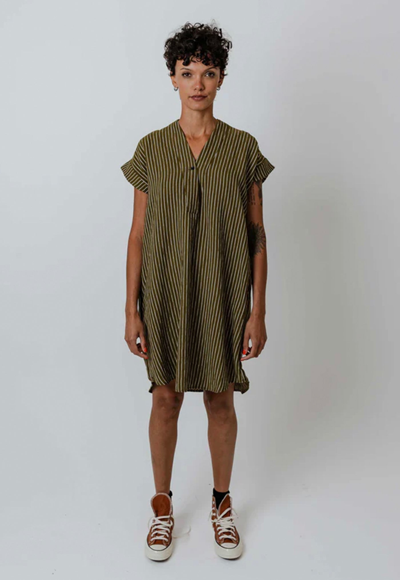 Pippy Dress - Moss Stripe