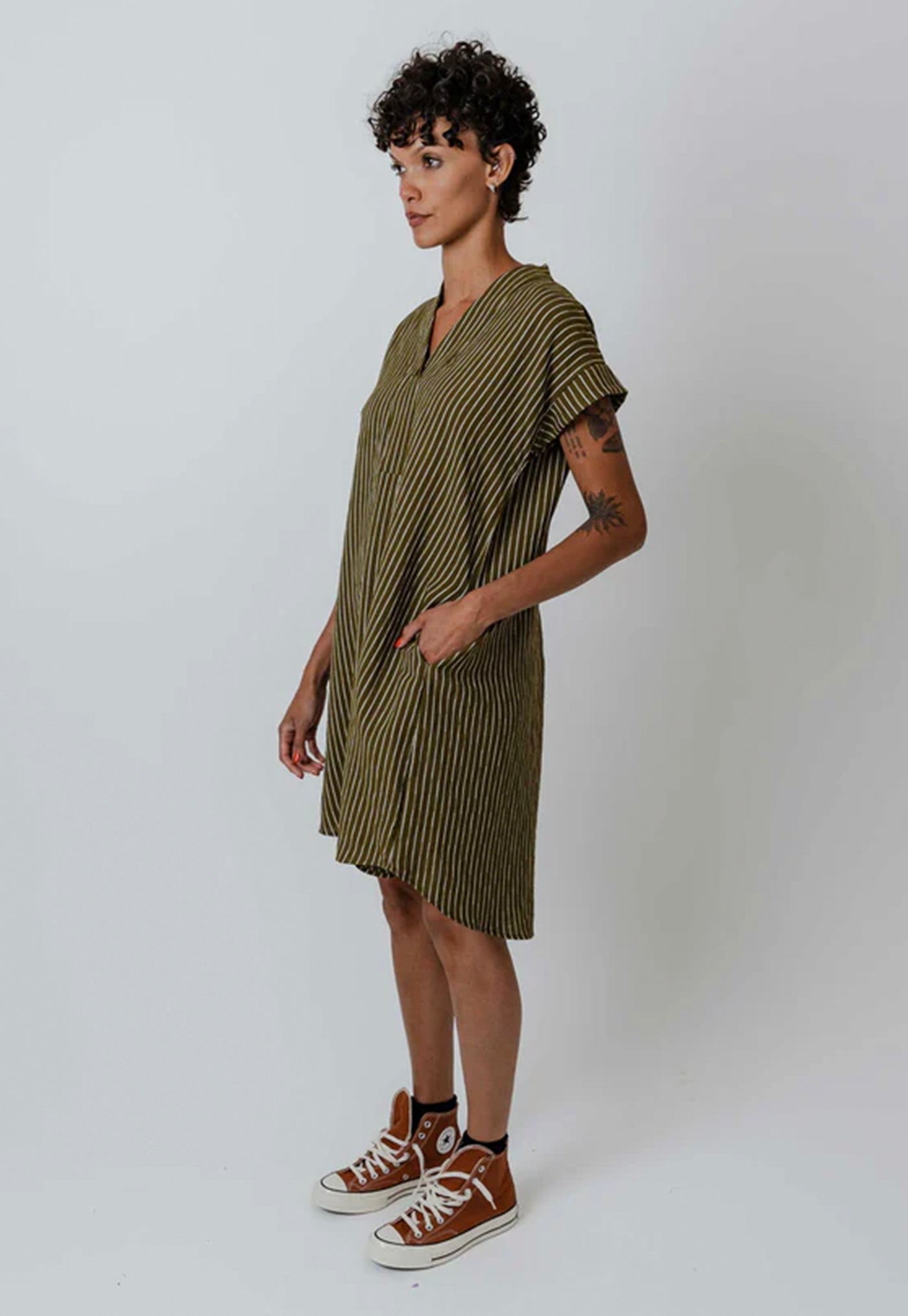 Pippy Dress - Moss Stripe