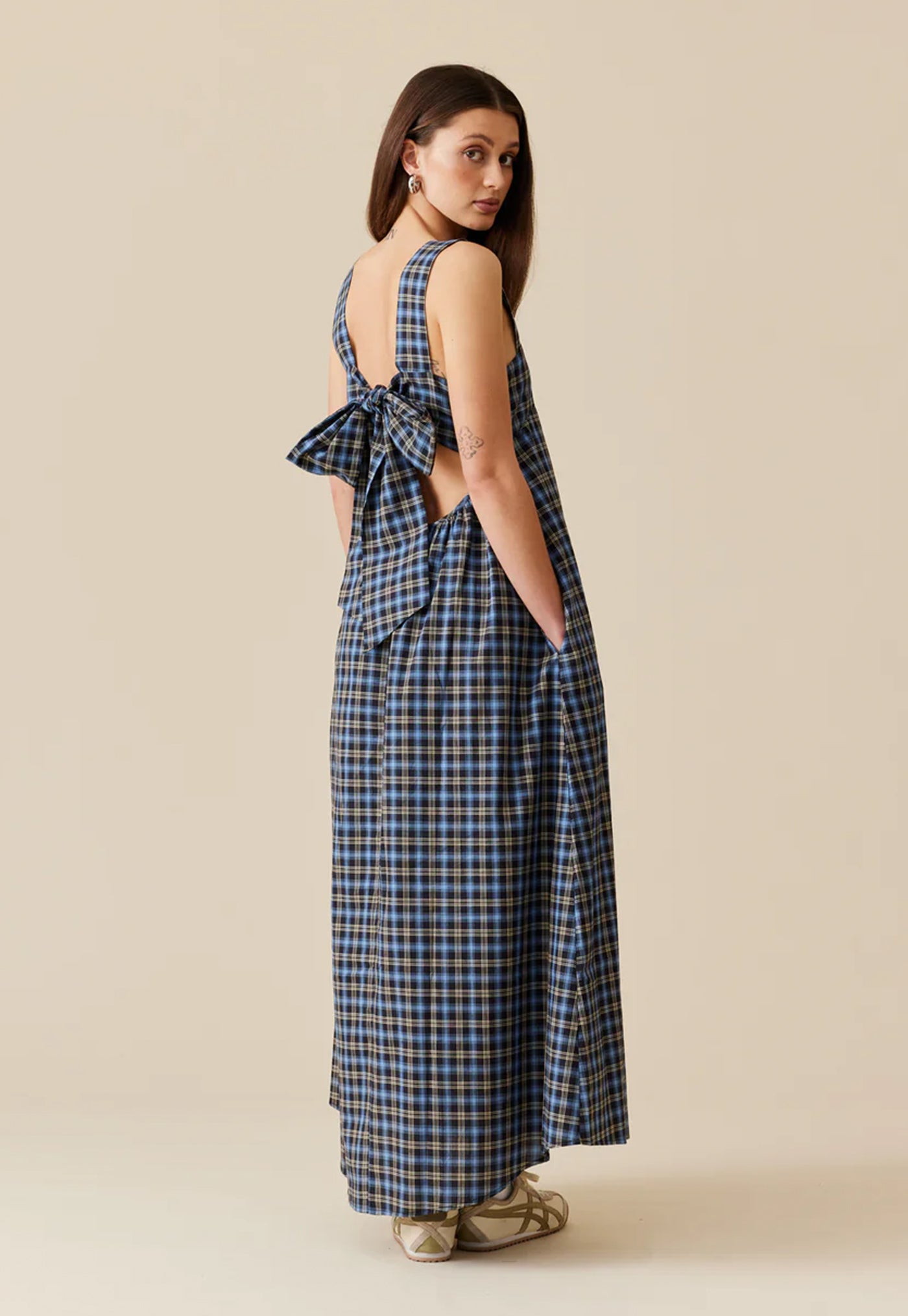 Margie Tie Back Maxi Dress - Black Tartan sold by Angel Divine