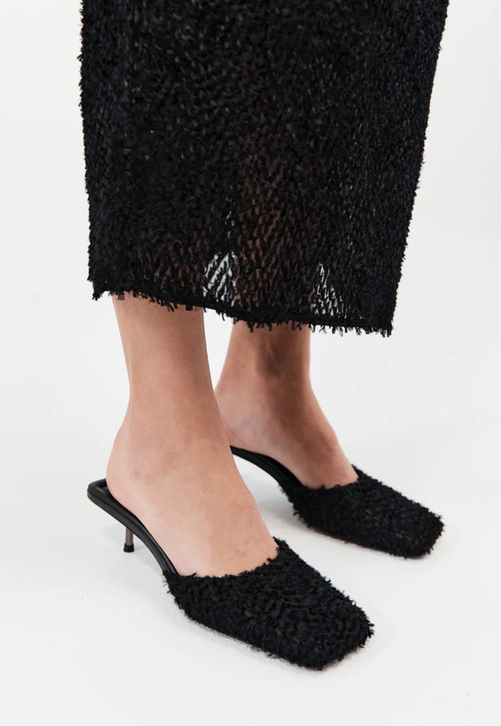 Feathered Square Toe Heel - Black