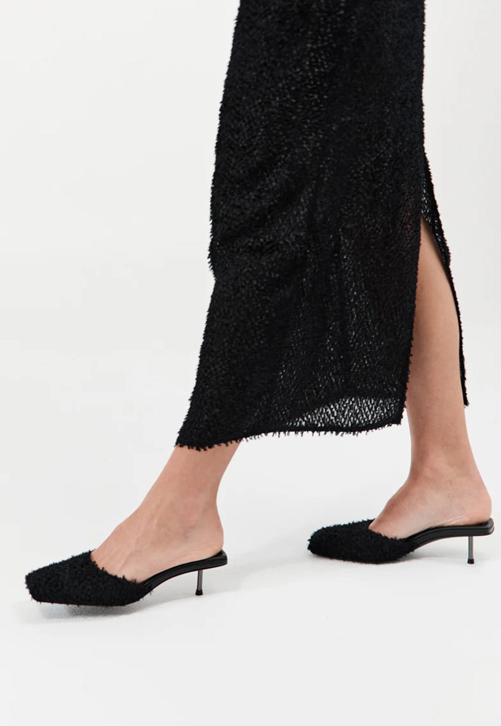 Feathered Square Toe Heel - Black