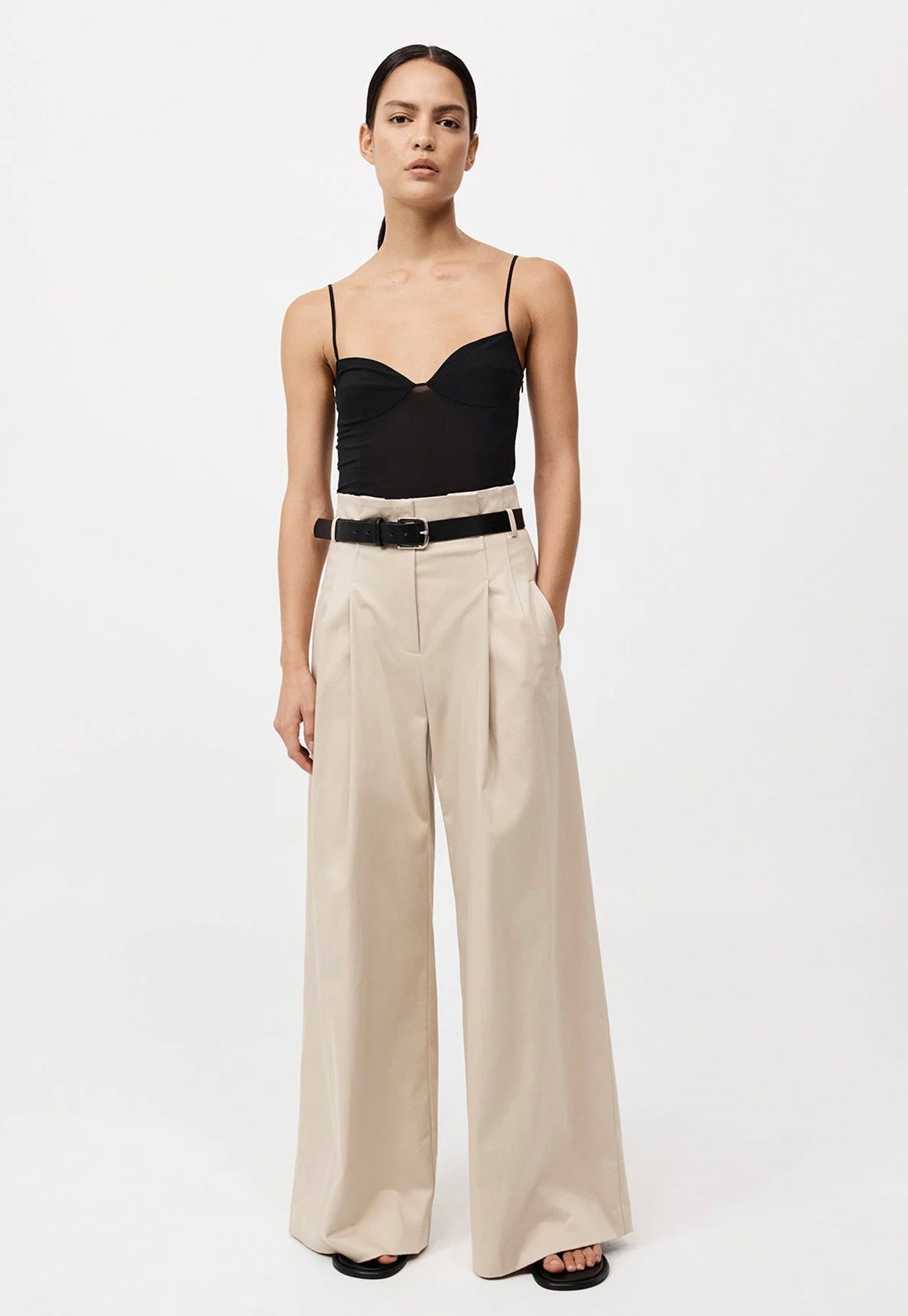 Cotton Paperbag Waist Trousers - Champagne sold by Angel Divine