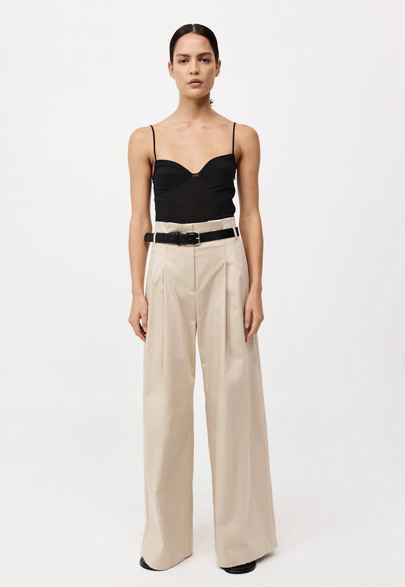 Cotton Paperbag Waist Trousers - Champagne sold by Angel Divine