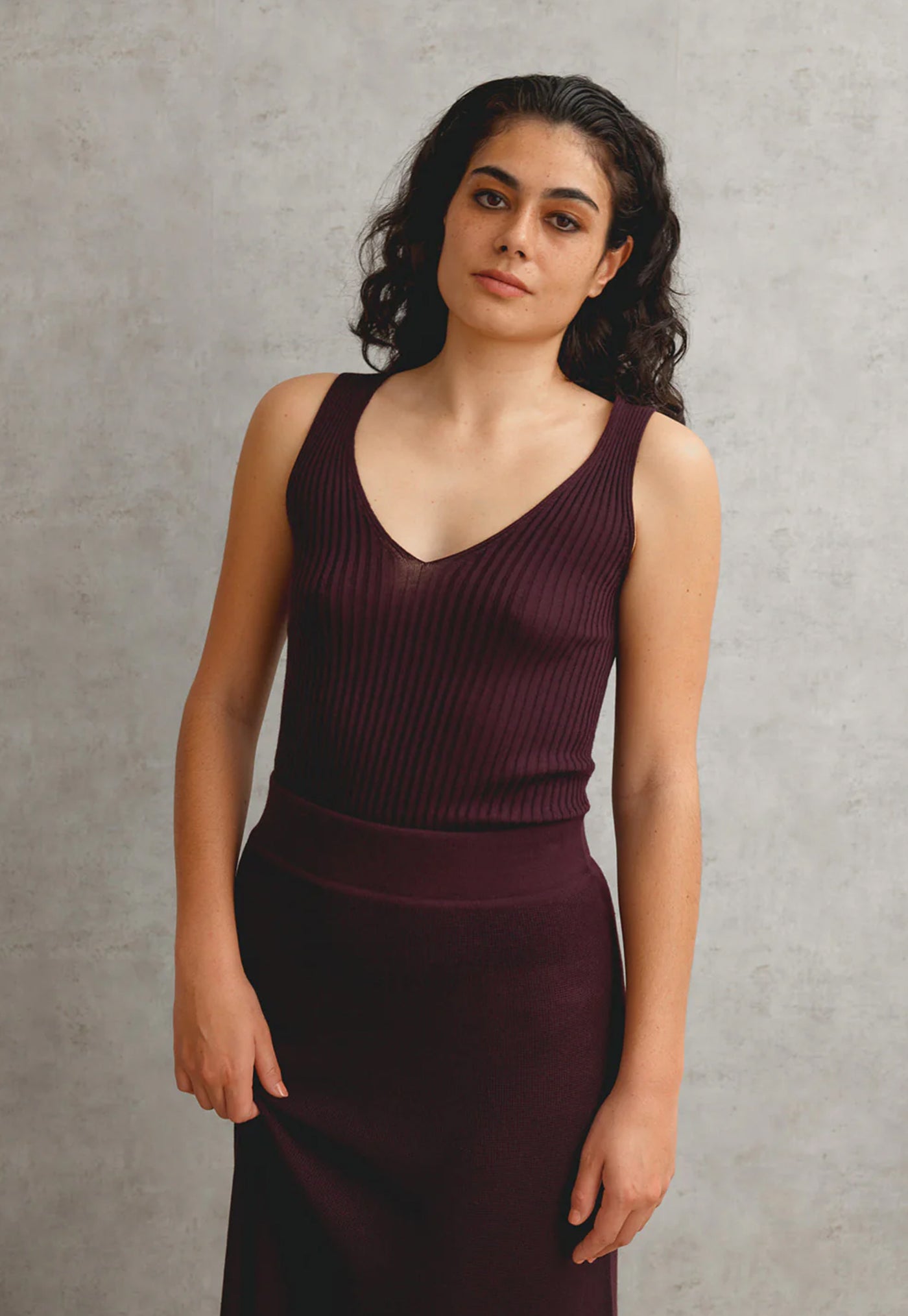 Merino Rib V Neck Tank - Fig