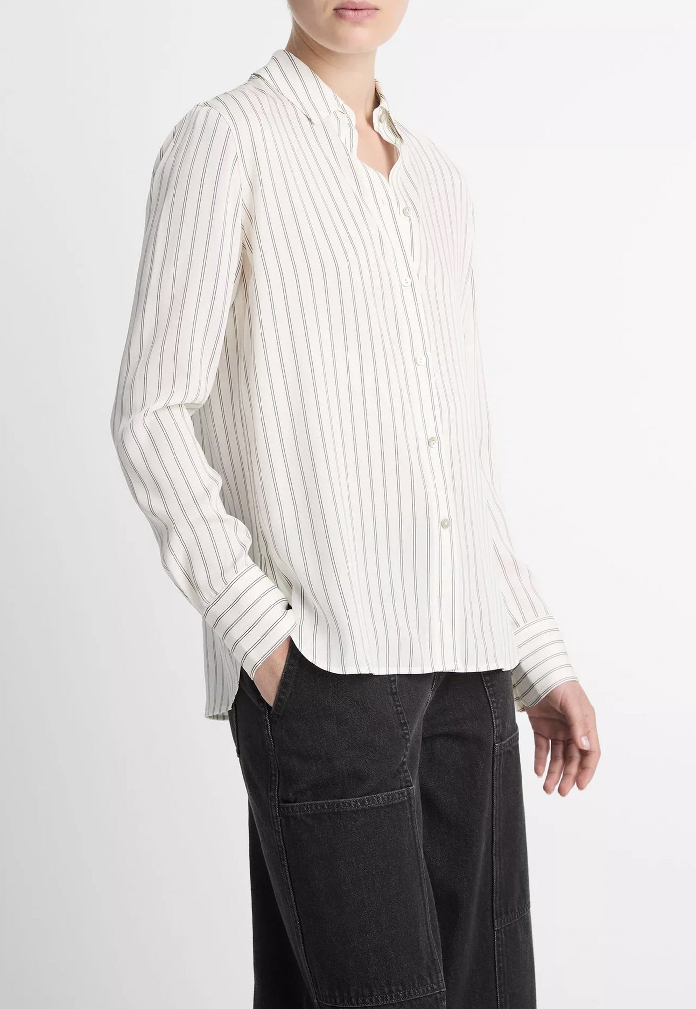 Striped Stretch-Silk Slim-Fit Blouse - Pale Bone sold by Angel Divine