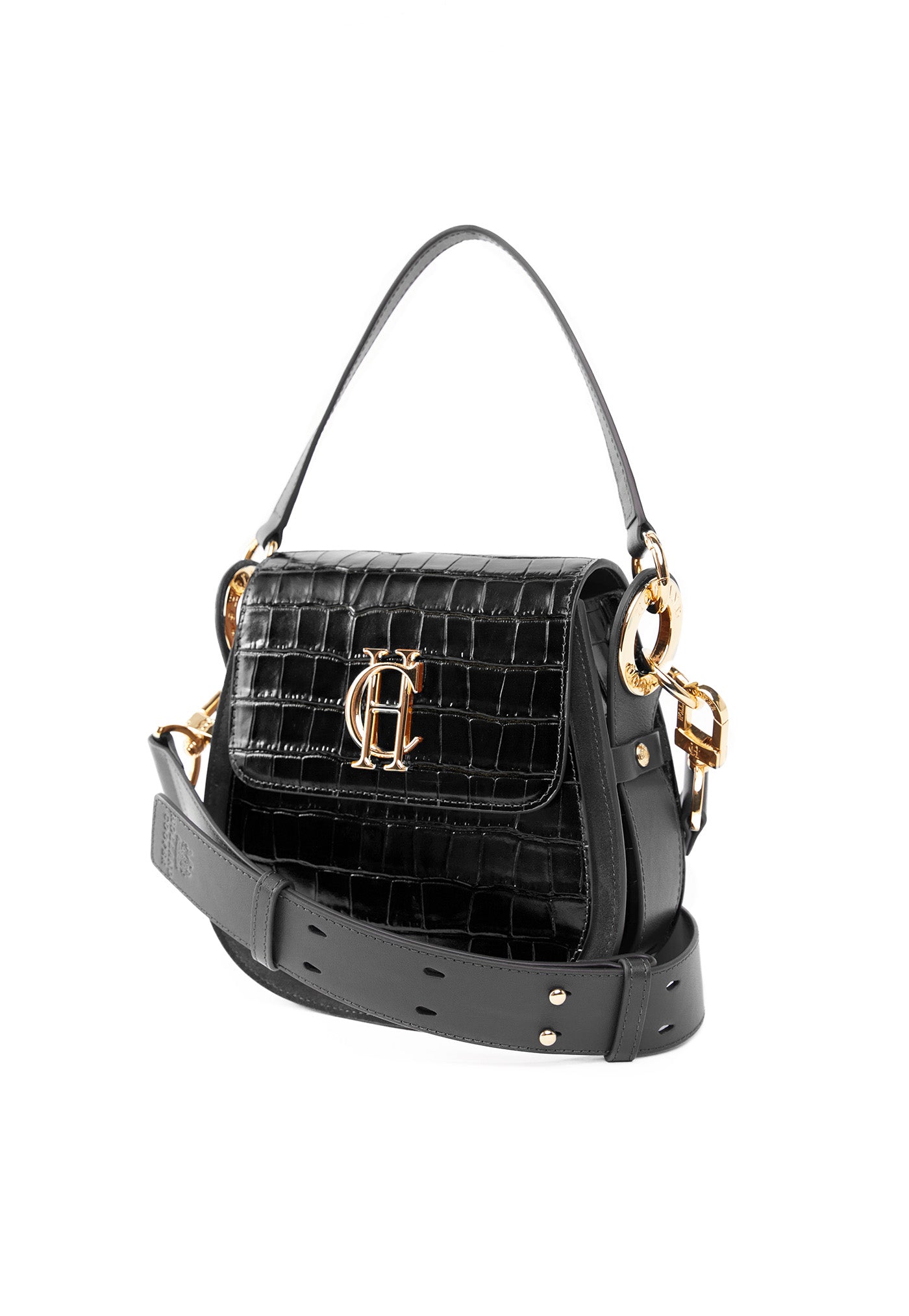 Chelsea Saddle Bag - Black Croc sold by Angel Divine