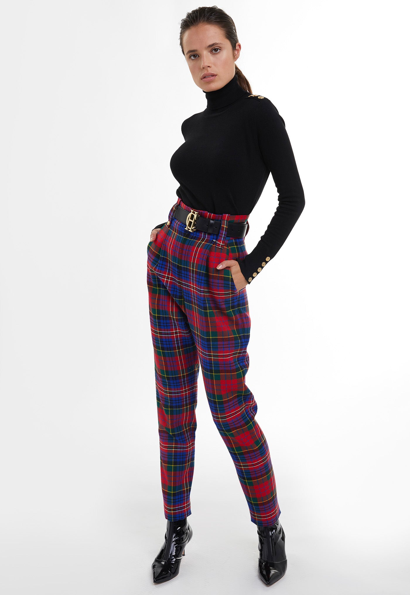 Tartan Slim-Fit Trousers | RED/BLACK | Sale | Roberto Cavalli US